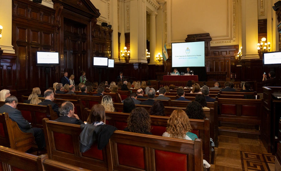 "Estándares de debida diligencia y violencia doméstica" en la Sala de Audiencias del Palacio de Justicia.